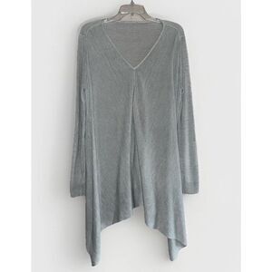 Eileen Fisher Tencel Linen Blouse Top V Neck Relaxed Asymmetric Hem Drape Large